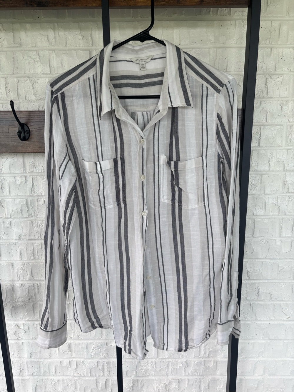 Lucky Brand Striped Button-Down Shirt - White & Gray